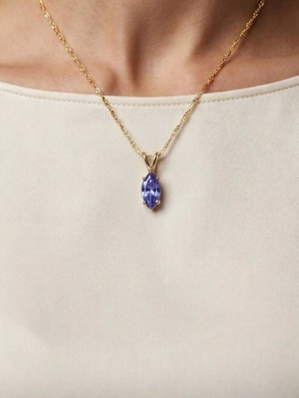 14Kt Gold Tanzanite Marquise Pendant